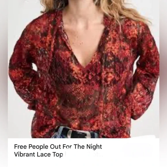 FREE PEOPLE Medium Out For The Night vibrant ruby red lace top NWOT - Picture 2 of 5
